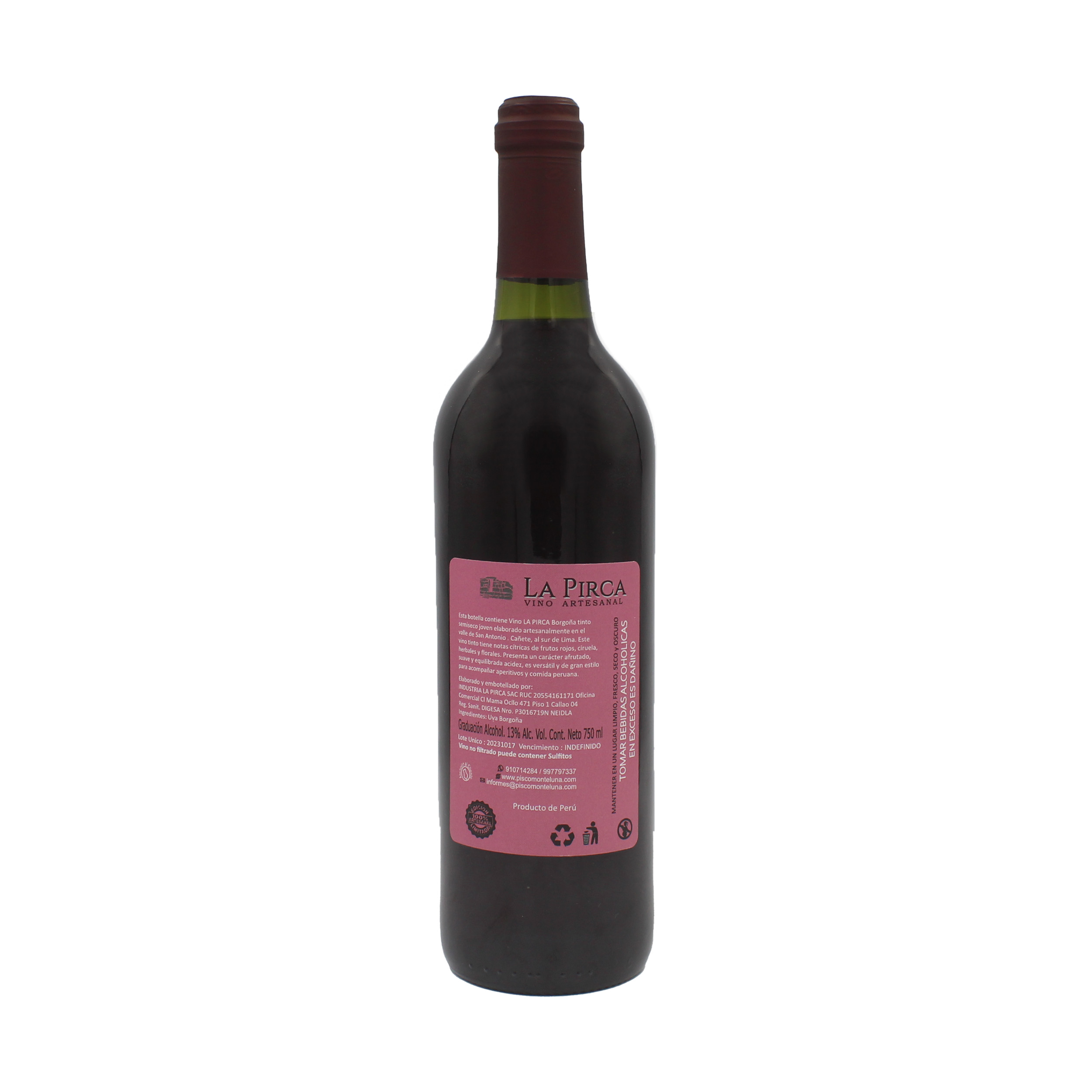 Vino La Pirca Tinto Borgoña Semiseco 750 ML - Imagen 3