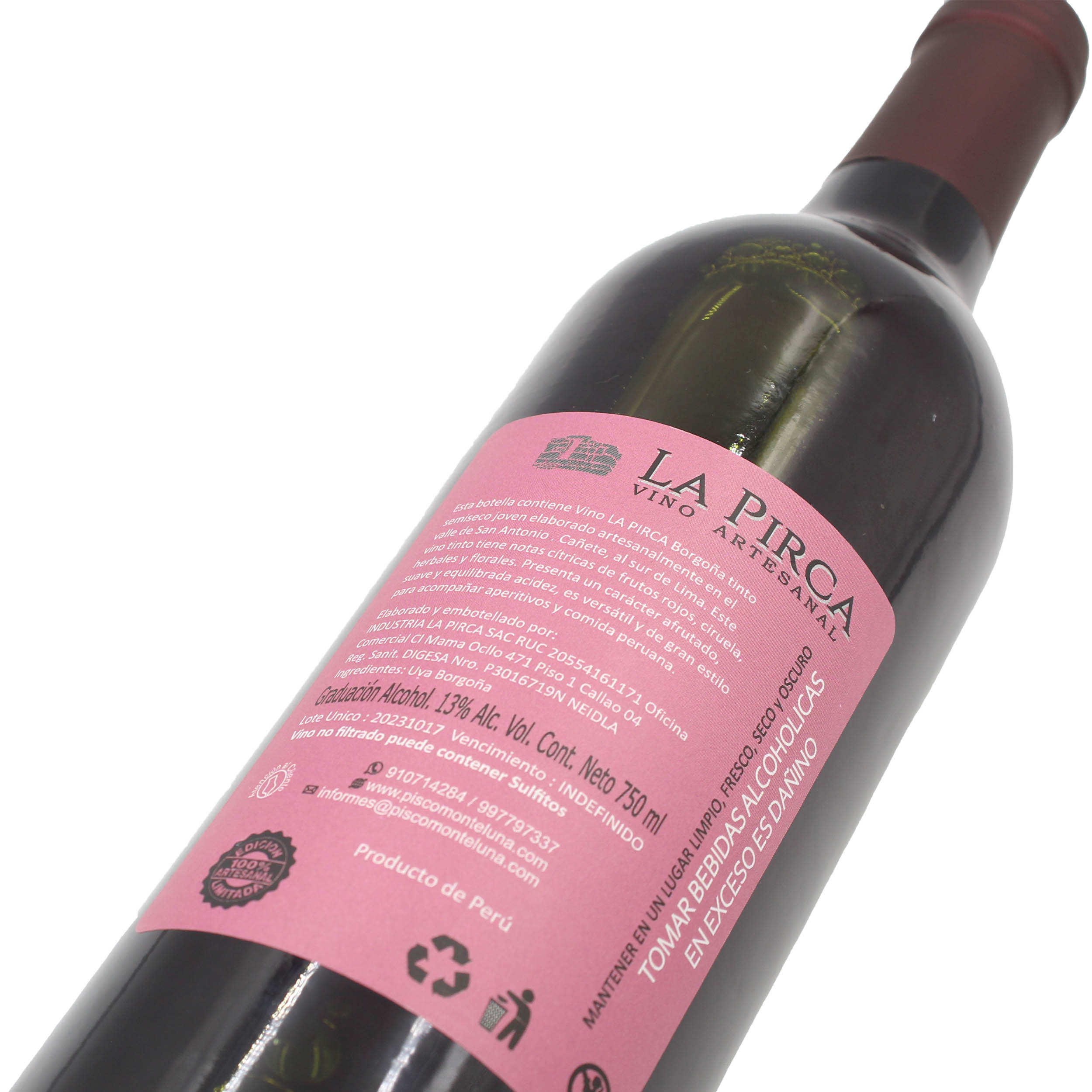 Vino La Pirca Tinto Borgoña Semiseco 750 ML - Imagen 4