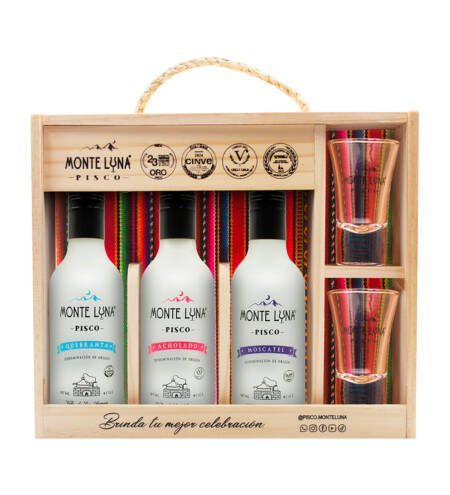 Pack Mini Monte Luna 3 Piscos 187 ML + 2 Shots