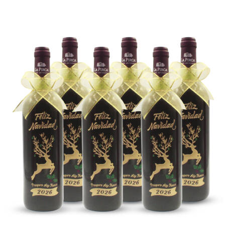 6 Vinos La Pirca Personalizados Borgoña Tinto Semiseco | Colección Navidad | Mod. 2