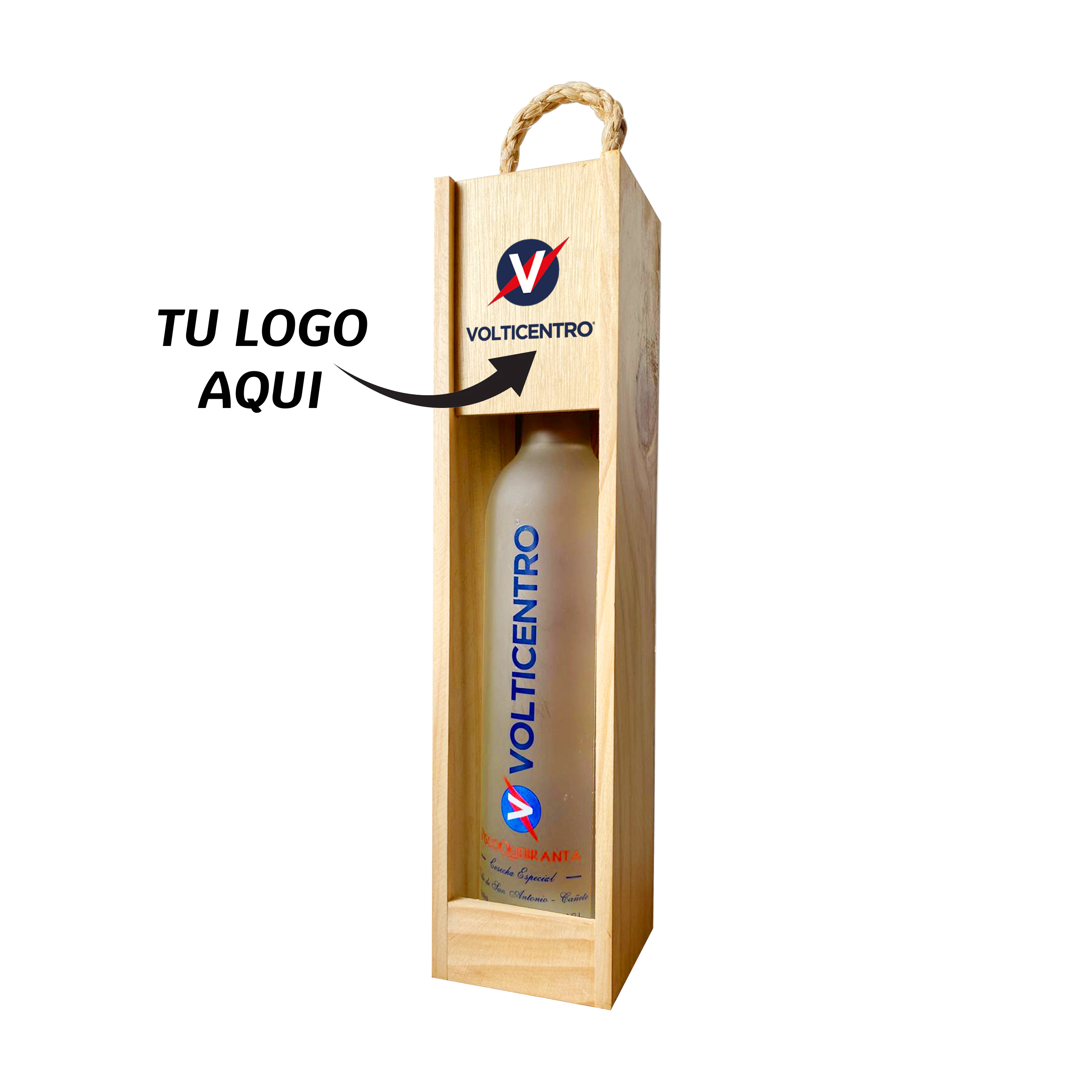 Caja de Pino con Ventana + Pisco Monte Luna Personalizado Mod.2 | Regalo Corporativo | Catha.pe