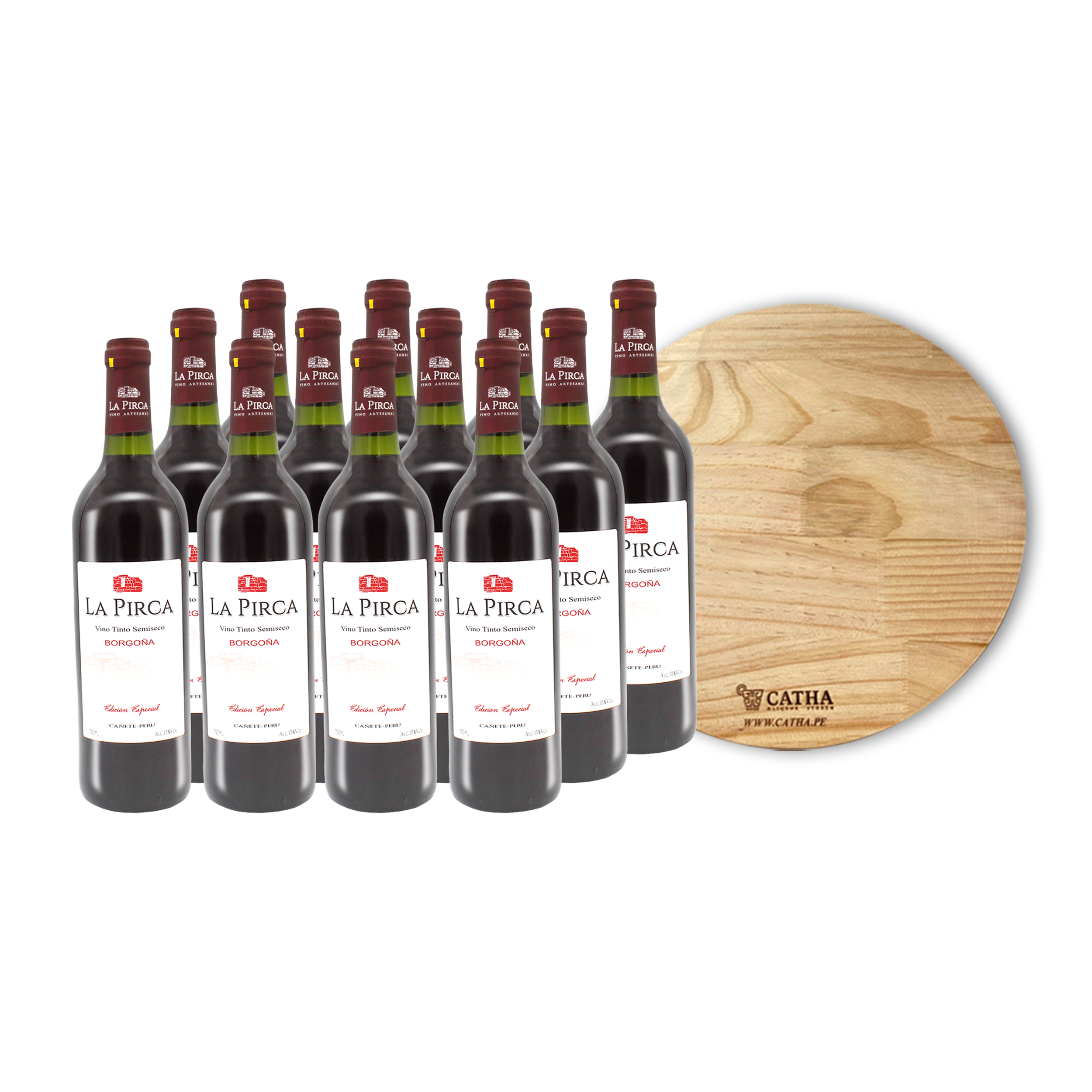 12 Vinos La Pirca Borgoña Tinto Semiseco 750 ML + 1 Tabla de Quesos