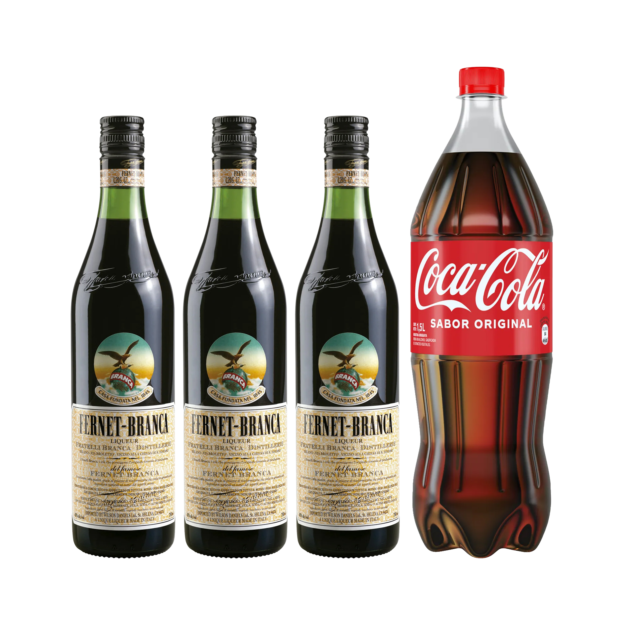 3 Fernet Branca 750 ML + 1 Coca Cola 1.5 LT
