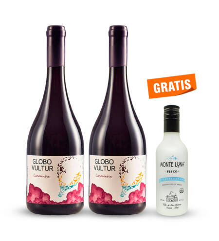 2 Vinos Vultur Globo + 1 Pisco Monte Luna 187 ML GRATIS