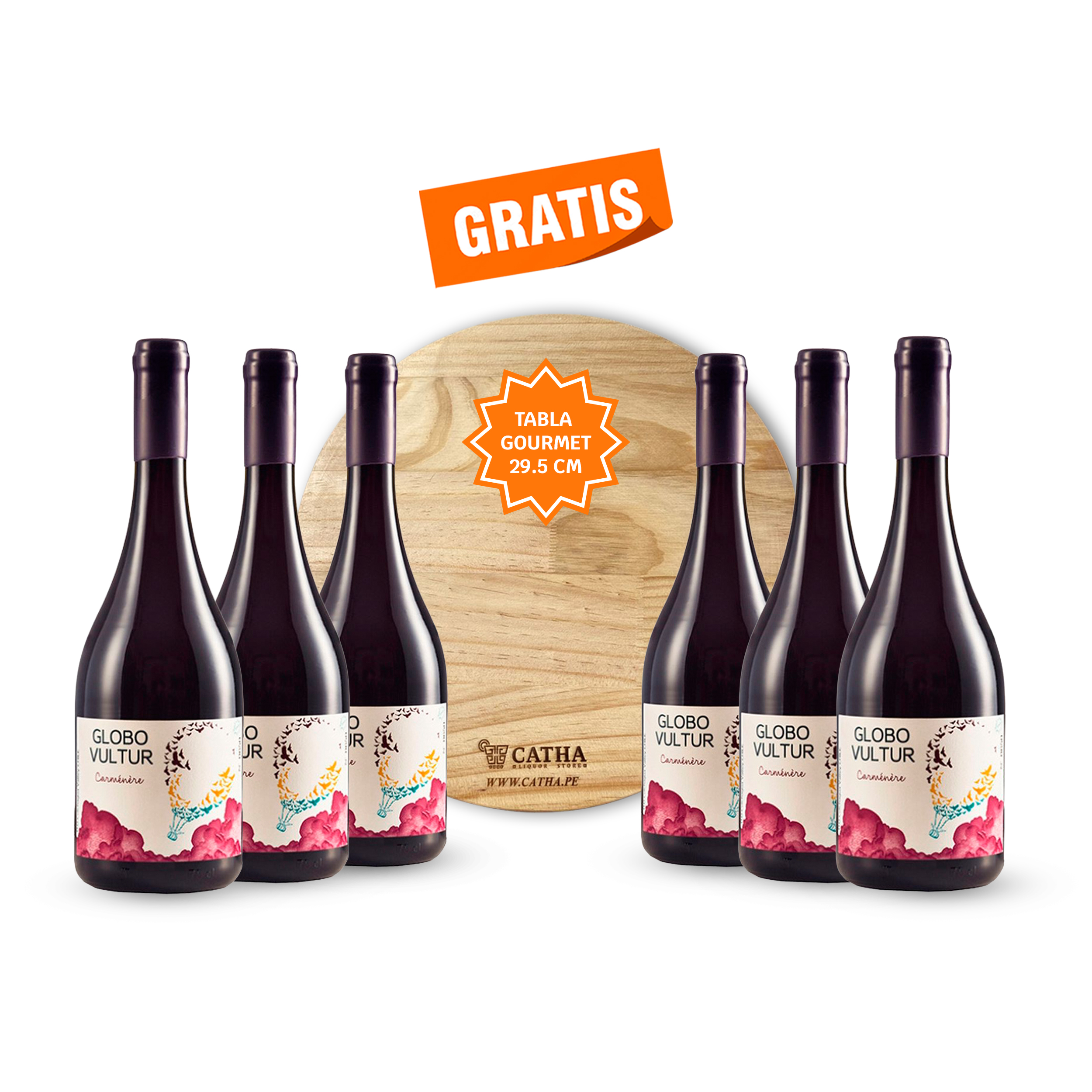 6 Vinos Globo Vultur Carménére 2022 750 ML | Tabla Gourmet Gratis