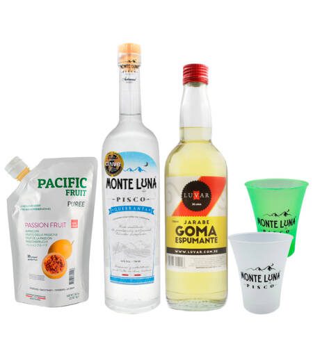 Pack Chilcano de Maracuyá Monte Luna 750 ml + Jarabe de Goma + 2 Vasos Pisqueros