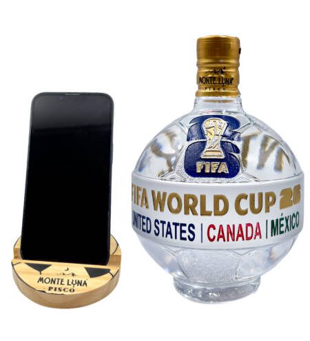Pisco Personalizado Mundial 2026 Tricolor Botella Balón 750ml + Porta celular