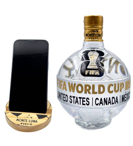 Pisco Personalizado Monte Luna Mundial 2026 Botella Balón 750ml + Porta celular