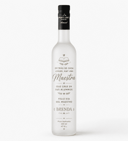 Pisco personalizado regalo para profesor Día del Maestro botella Monte Luna 500 ml