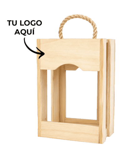 Caja de pino personalizada para una botella balón de pisco