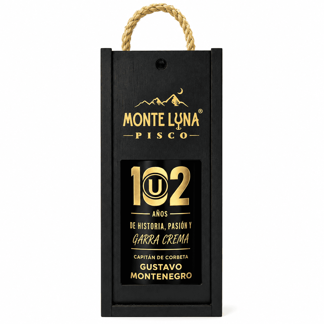 Pisco personalizado Universitario en caja premium Monte Luna