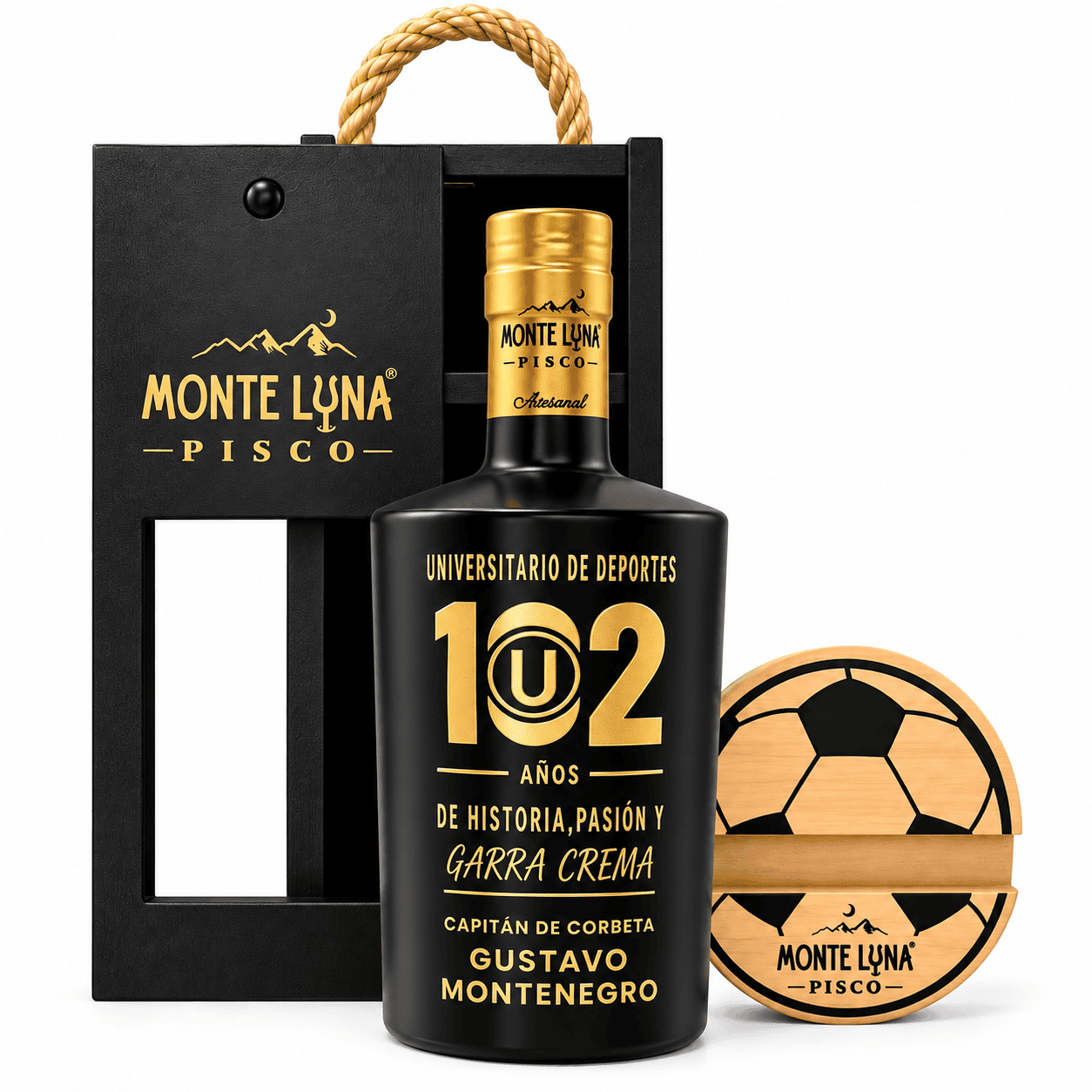 Pisco personalizado Universitario con caja premium y portacelular