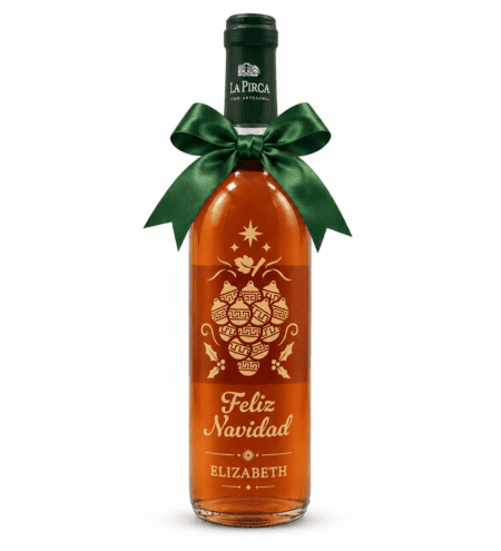 Vino personalizado Navidad La Pirca Gran Rosé semiseco 750 ml con lazo verde