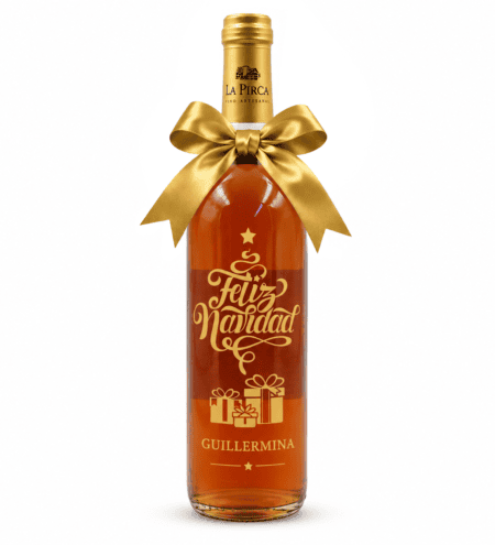 Vino rose semiseco La Pirca 750 ml personalizado para Navidad con lazo dorado